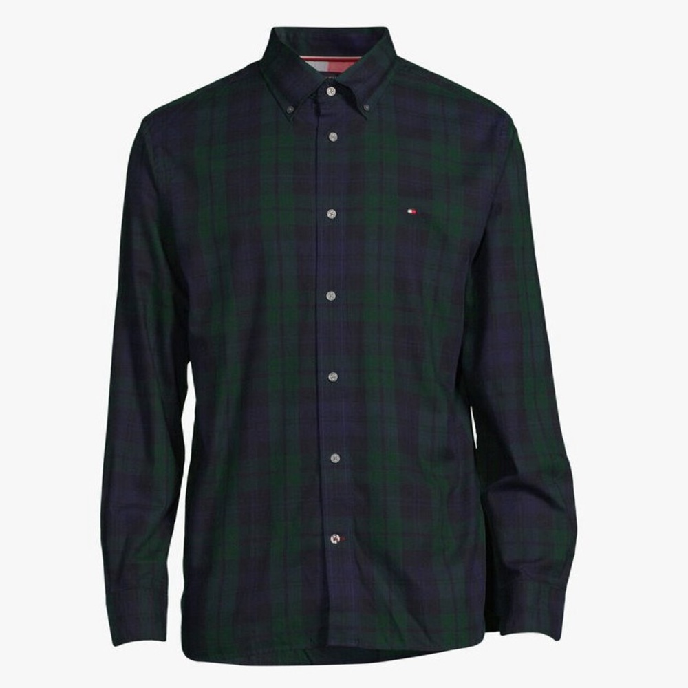 Tommy Hilfiger Men's Regular-fit Black Watch Tartan Button-down Shirt, sz XL
